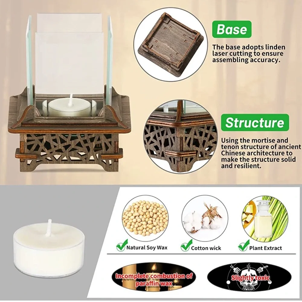 Wooden Tea Light Candle Holder, Votive Tealight Holder Puzzles Box Wood Base